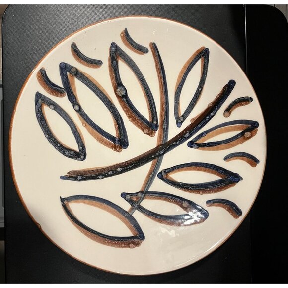 Handmade Ambacht Volendam Decorative Dutch Plate With Blue/Brown Leaf Design - Picture 1 of 4